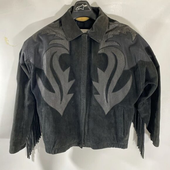 Suede Leather Black Fringe Jacket Rare Western Sz 6 Pioneer Wear Made In USA - Picture 1 of 10